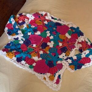 Tony Lambert Design Group Vintage Crochet Seashell Starfish Colorful Top